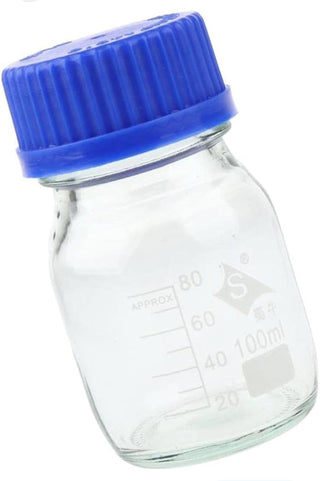 Transparent laboratory  bottles of different sizes